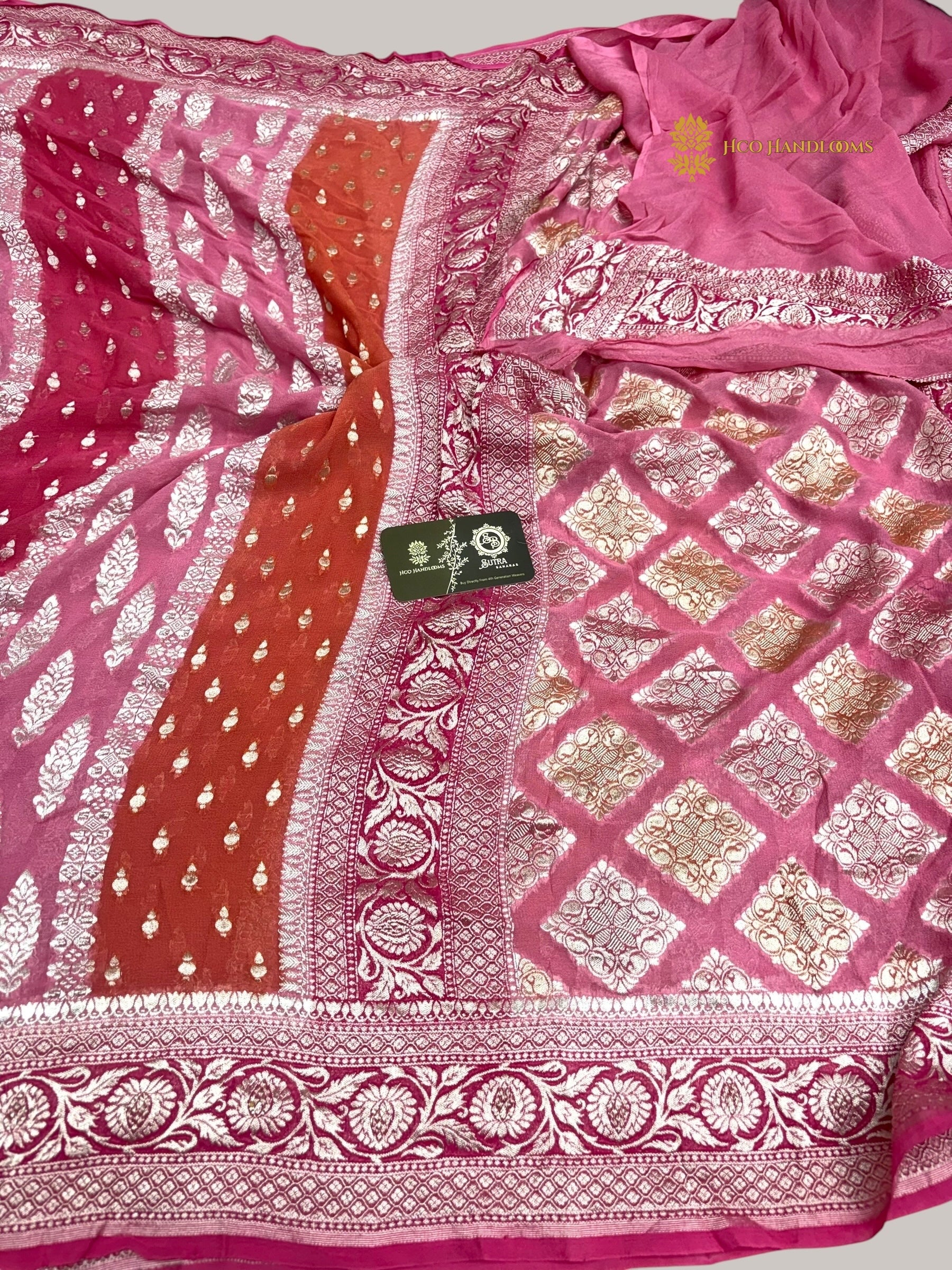 Rangkat Pure Khaddi Georgette Silk Handloom Banarasi Saree - Water Zari