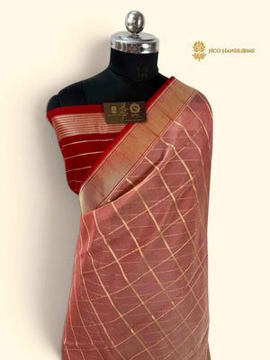 Pure Kora Silk Handloom Banarasi Saree - All Over Square With Meenakari Skirt Border