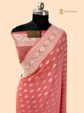 Peach Pure Khaddi Georgette Silk Handloom Banarasi Saree