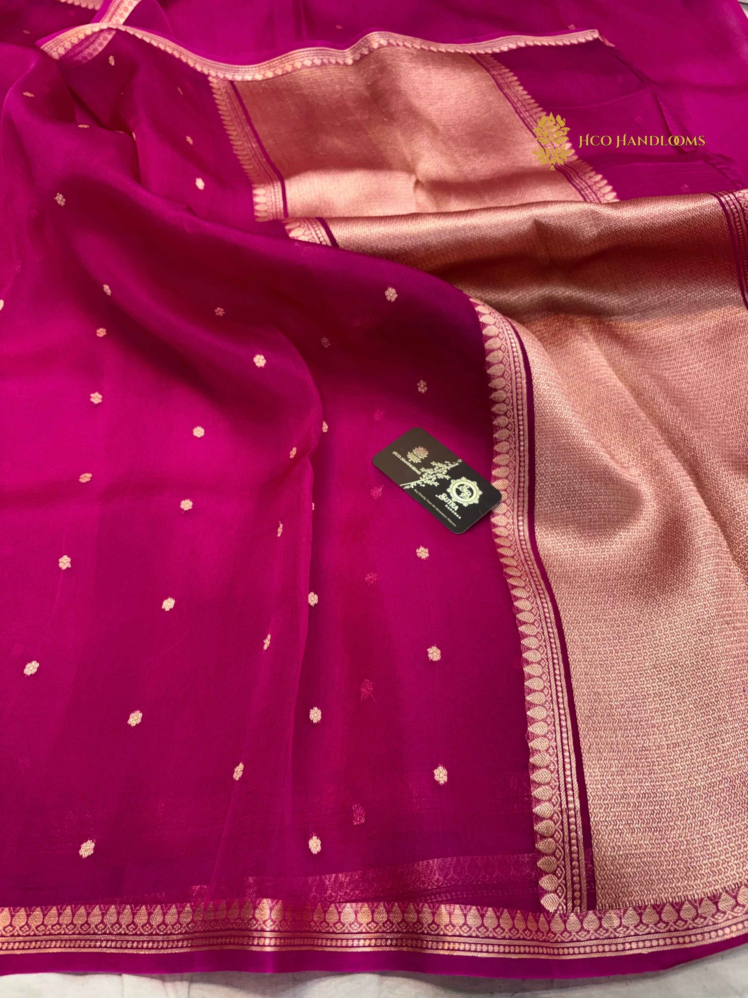 Pink Pure Kora Silk Handloom Banarasi Saree - All Over Small Buti