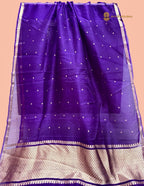 Regal Purple Pure Kora Silk Handloom Banarasi Saree - All Over Small Buti