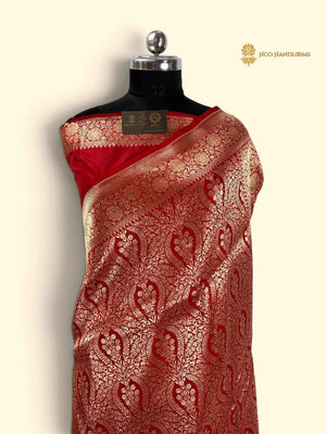 Regal Red Pure Katan Silk Handloom Banarasi Saree - All Over Tanchui Brocade