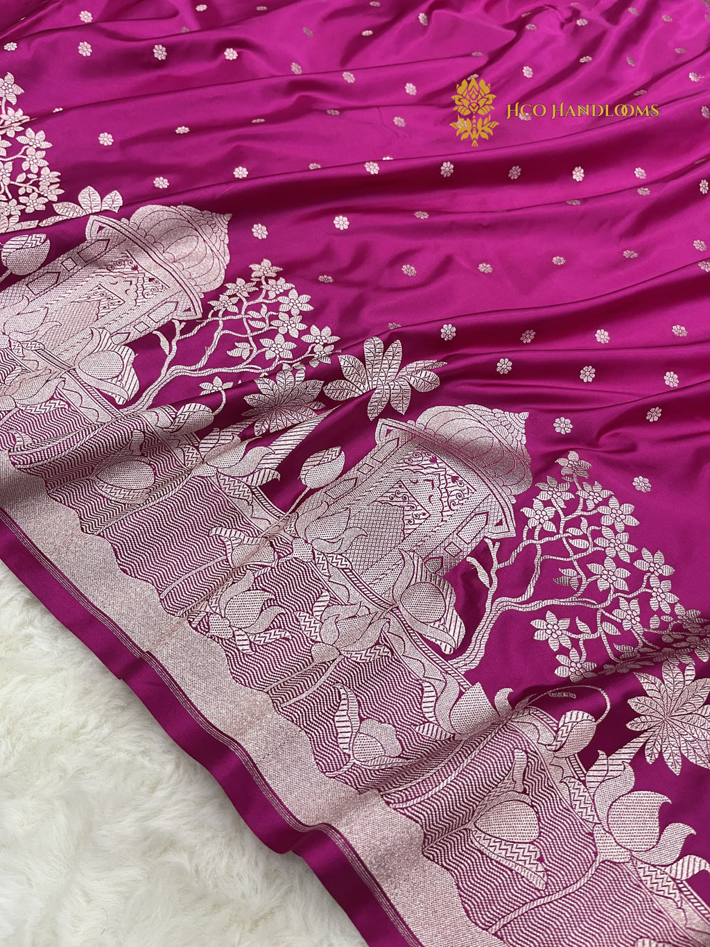 Deep Rani Premium Mashru Katan Silk Banarasi Saree - All Over Dot Motifs And Beautiful Border