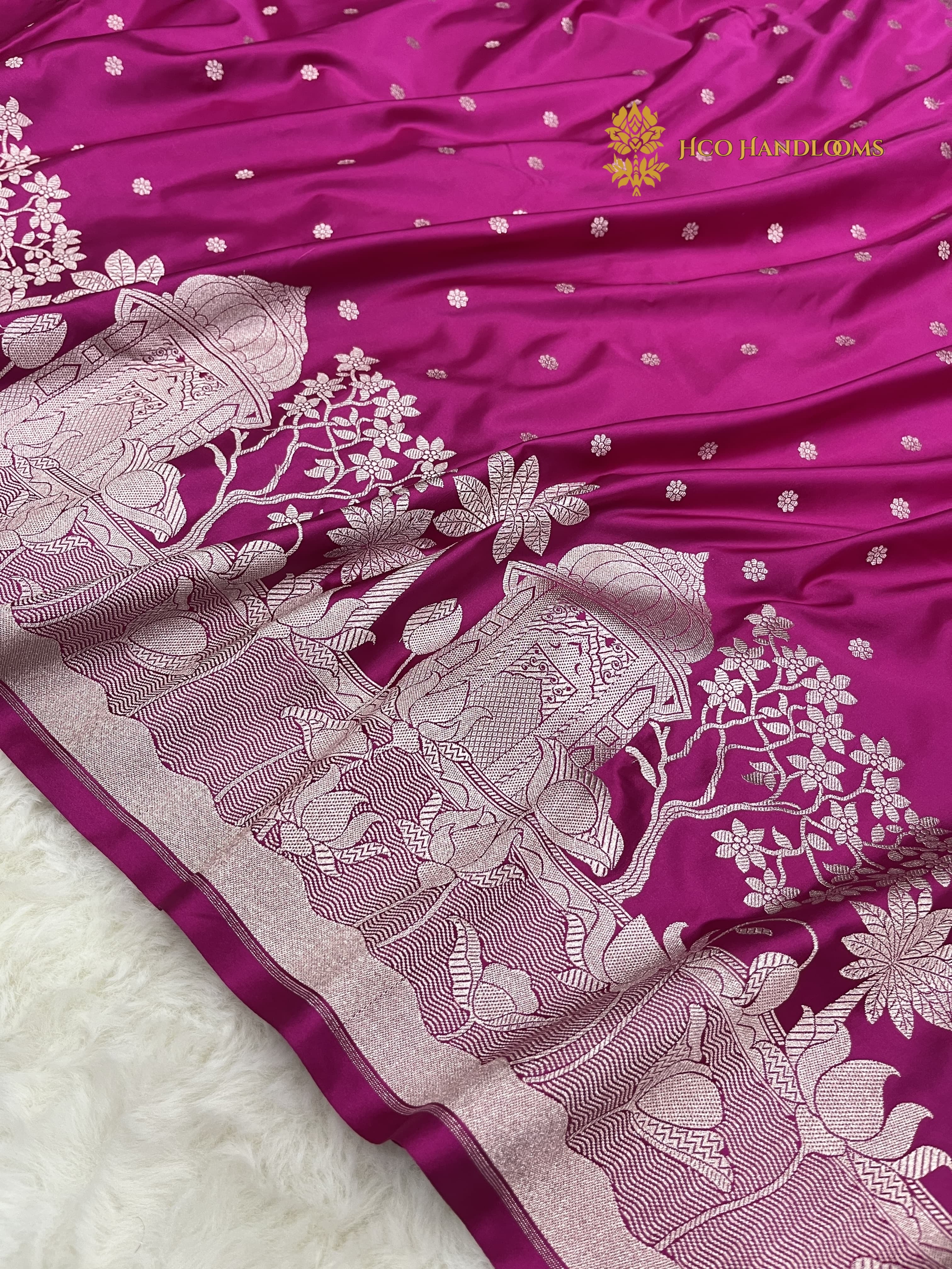 Deep Rani Premium Mashru Katan Silk Banarasi Saree - All Over Dot Motifs And Beautiful Border