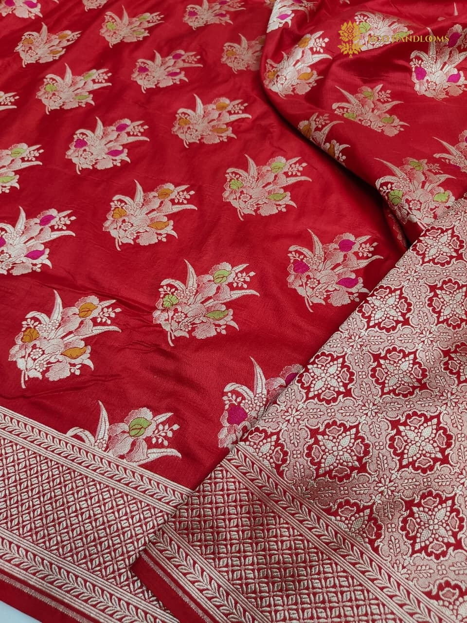 Regal Red Pure Katan Silk Handloom Banarasi Saree - All Over Meenakari Motifs