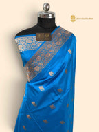 Light Blue Pure Katan Silk Handloom banarasi saree - All Over Kadhua Motifs