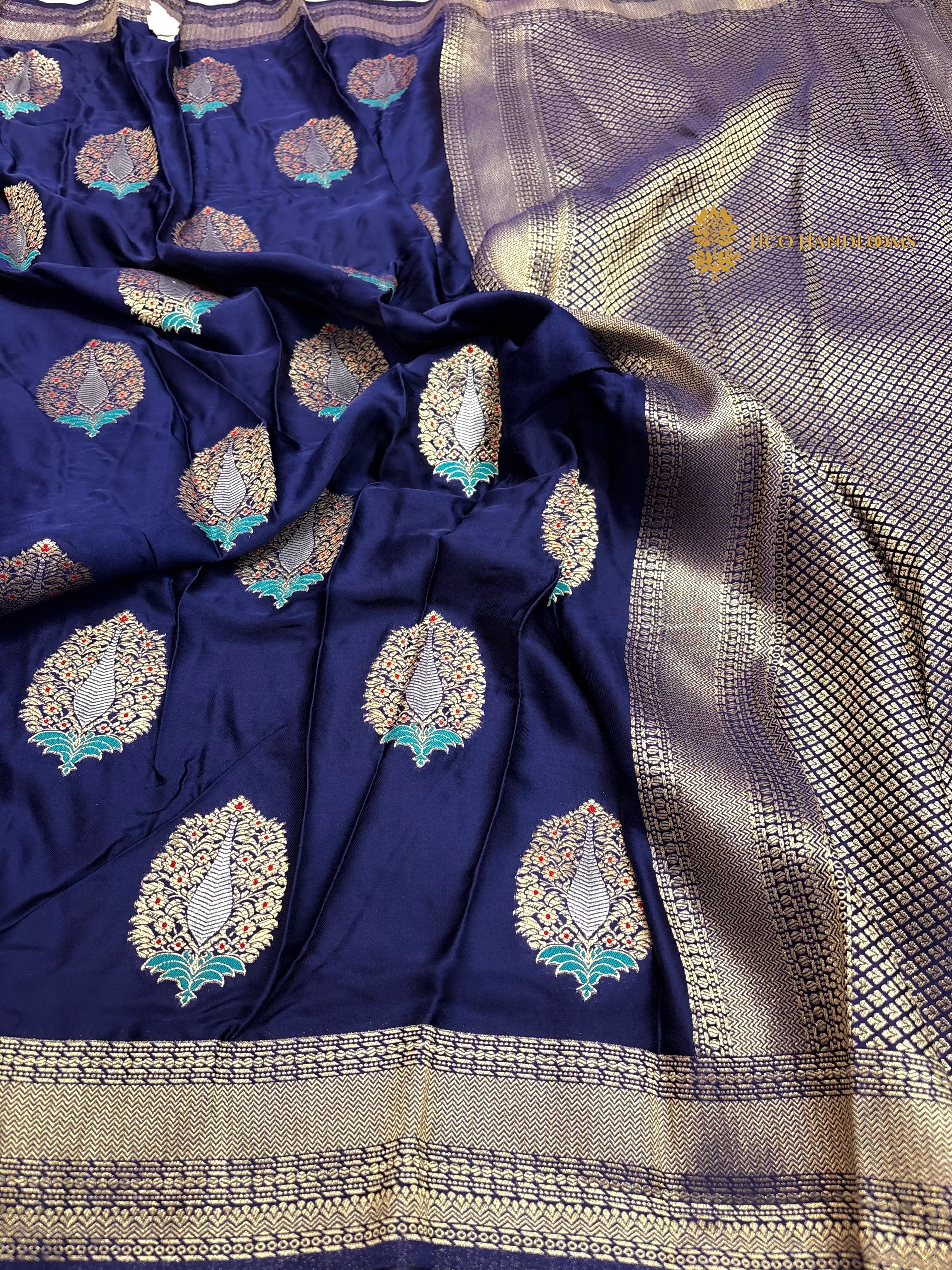 Nita Ambani Premium Mashru Crepe Silk Banarasi Saree - All Over Meenakari Motifs