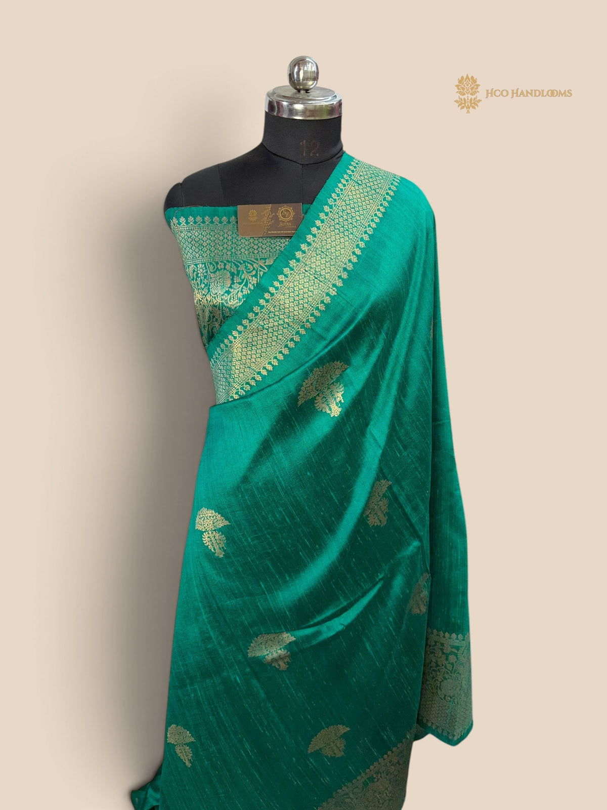 Sea Green Pure Raw Silk Handloom Banarasi Saree - Kadhua Motifs