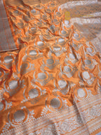 Orange Premium Mashru Katan Silk Banarasi Saree - All Over Jaal