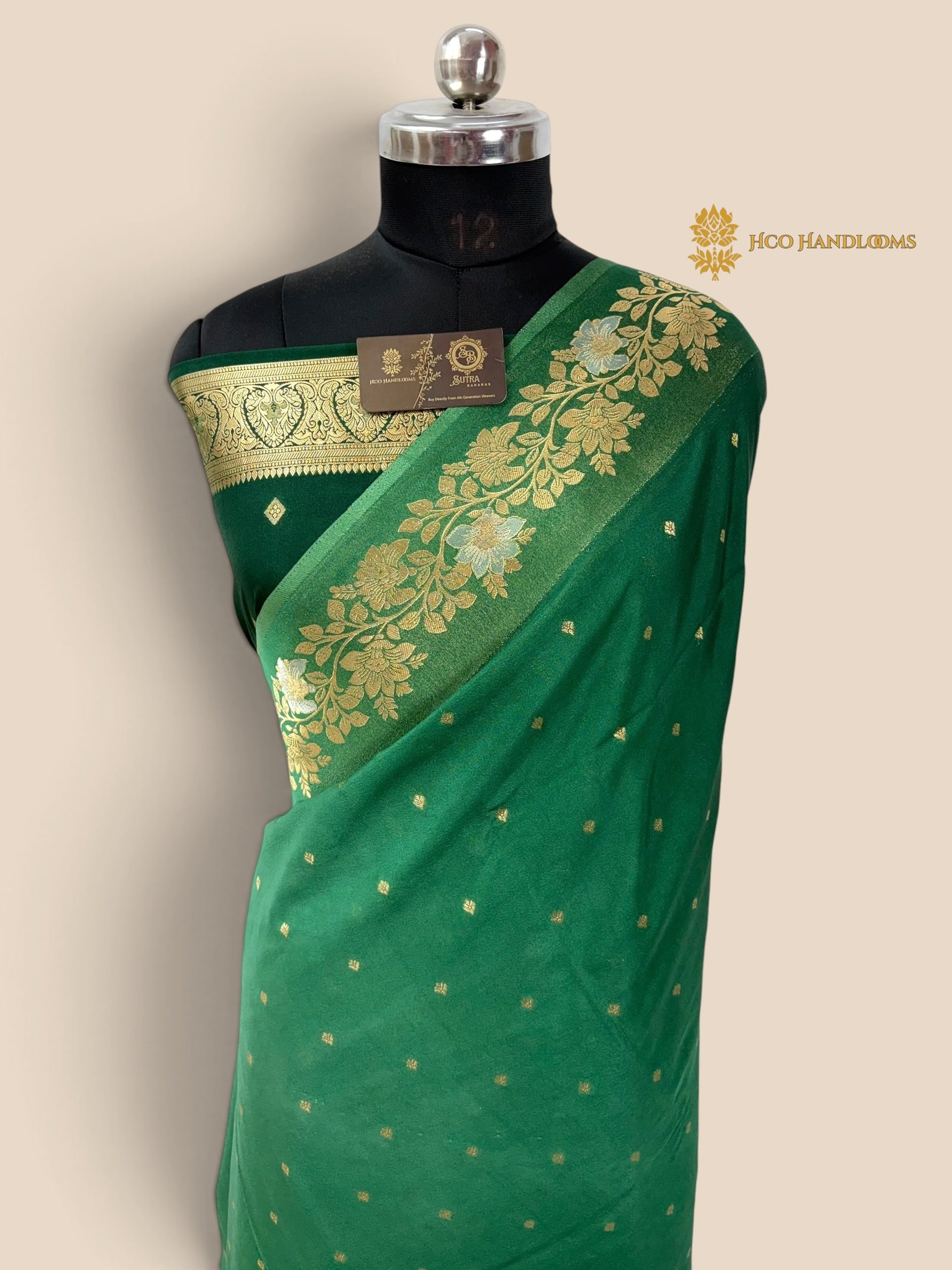 Green Gradient Premium Soft Silk Banarasi Saree - All Over Motifs