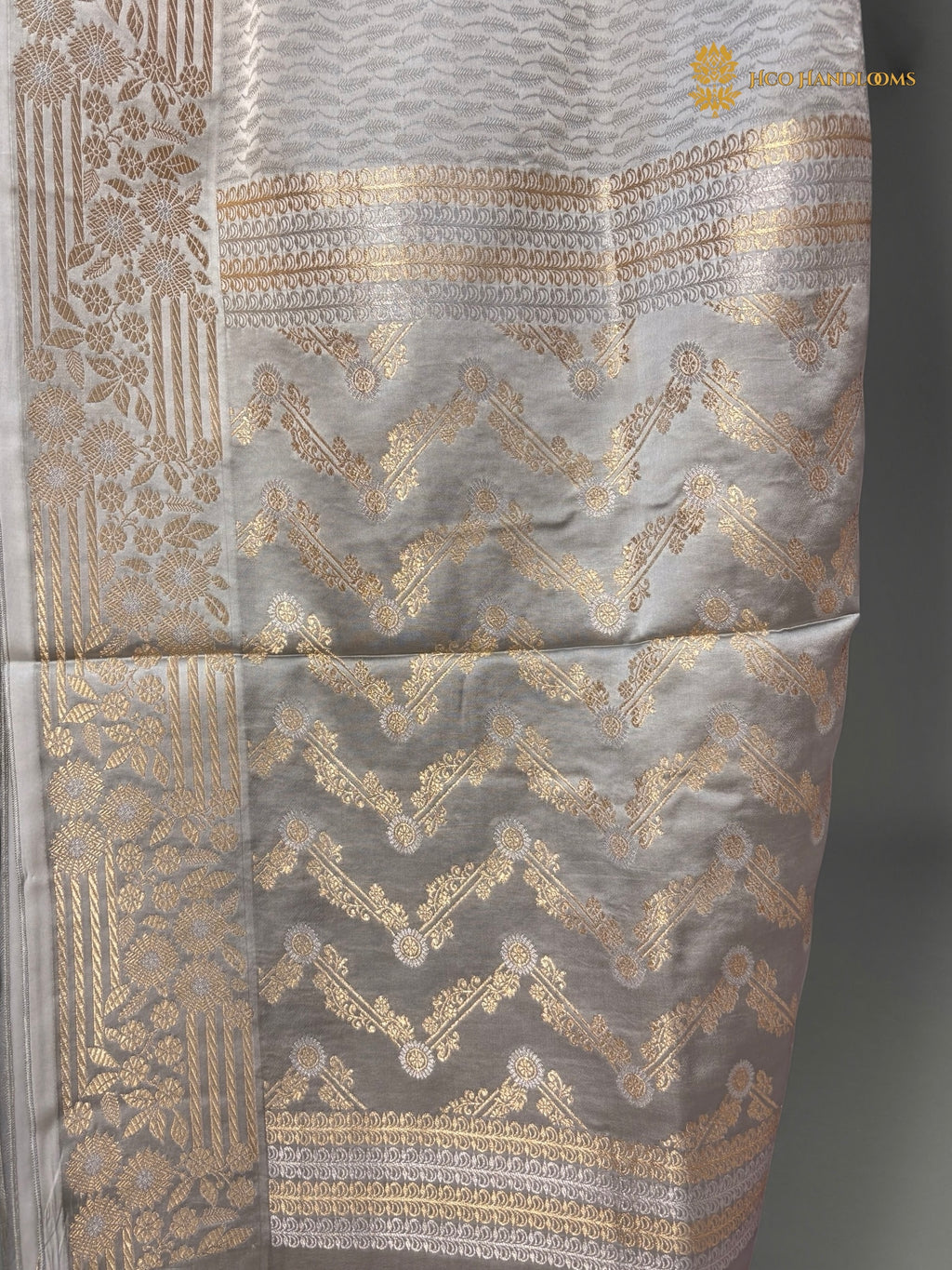 Premium Mashru Crepe Satin Silk Banarasi Saree - All Over Leafs Motifs