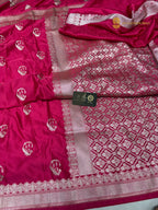 Rani Pink Premium Mashru Katan Silk Banarasi Saree - Floral Motifs