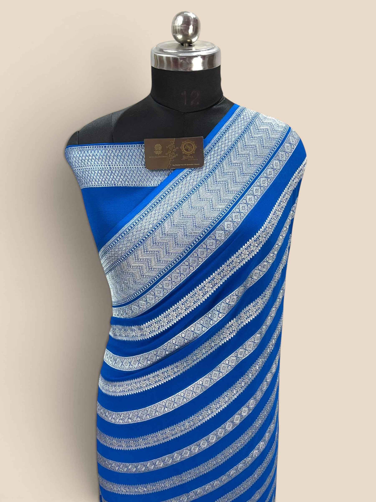 Blue Pure Khaddi Georgette Silk handloom Banarasi Saree - Water Zari