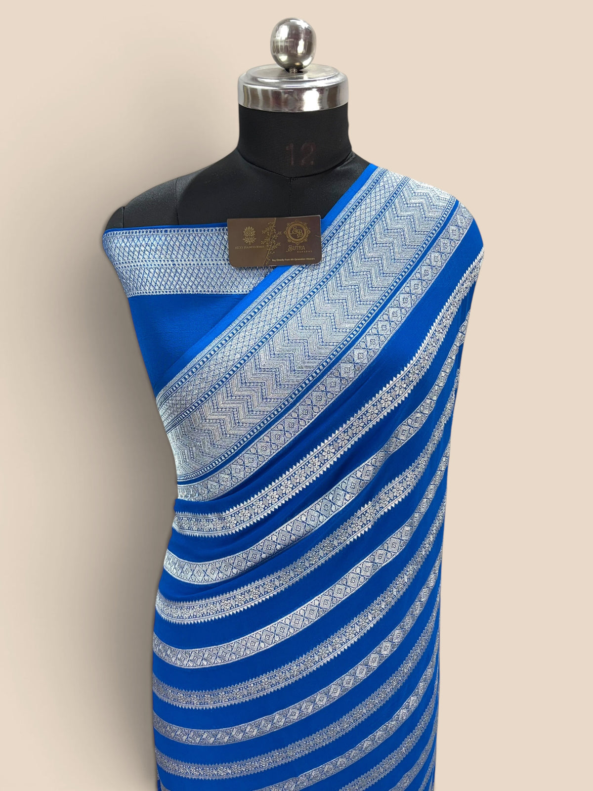 Blue Pure Khaddi Georgette Silk handloom Banarasi Saree - Water Zari