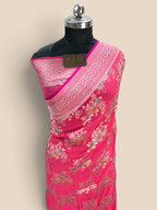 Pink Pure Khaddi Georgette Silk handloom Banarasi Saree - Water Zari