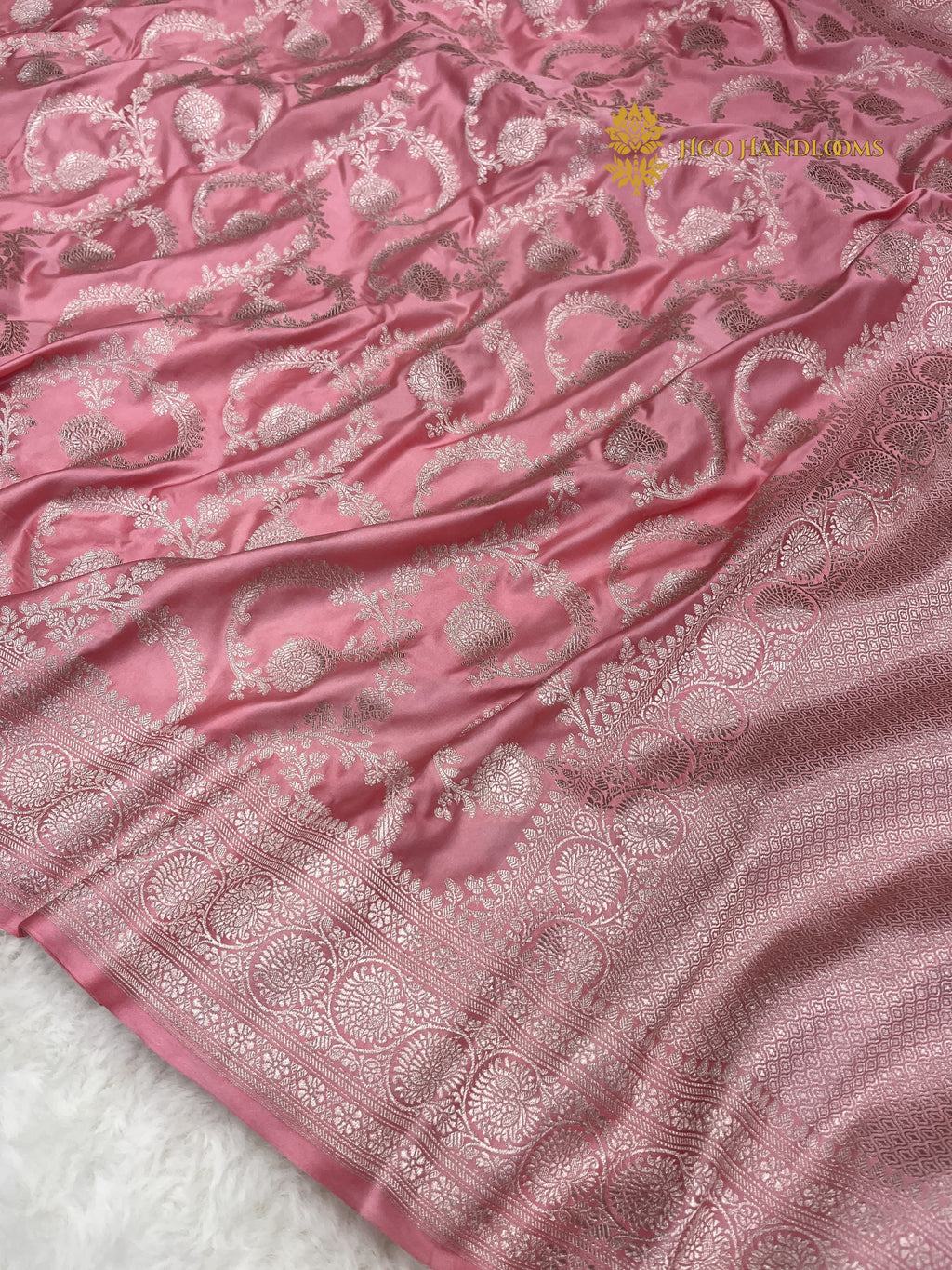 Pink Premium Mashru Katan Silk Banarasi Saree - All Over Jaal
