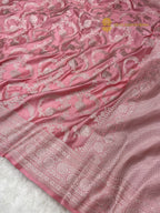 Pink Premium Mashru Katan Silk Banarasi Saree - All Over Jaal