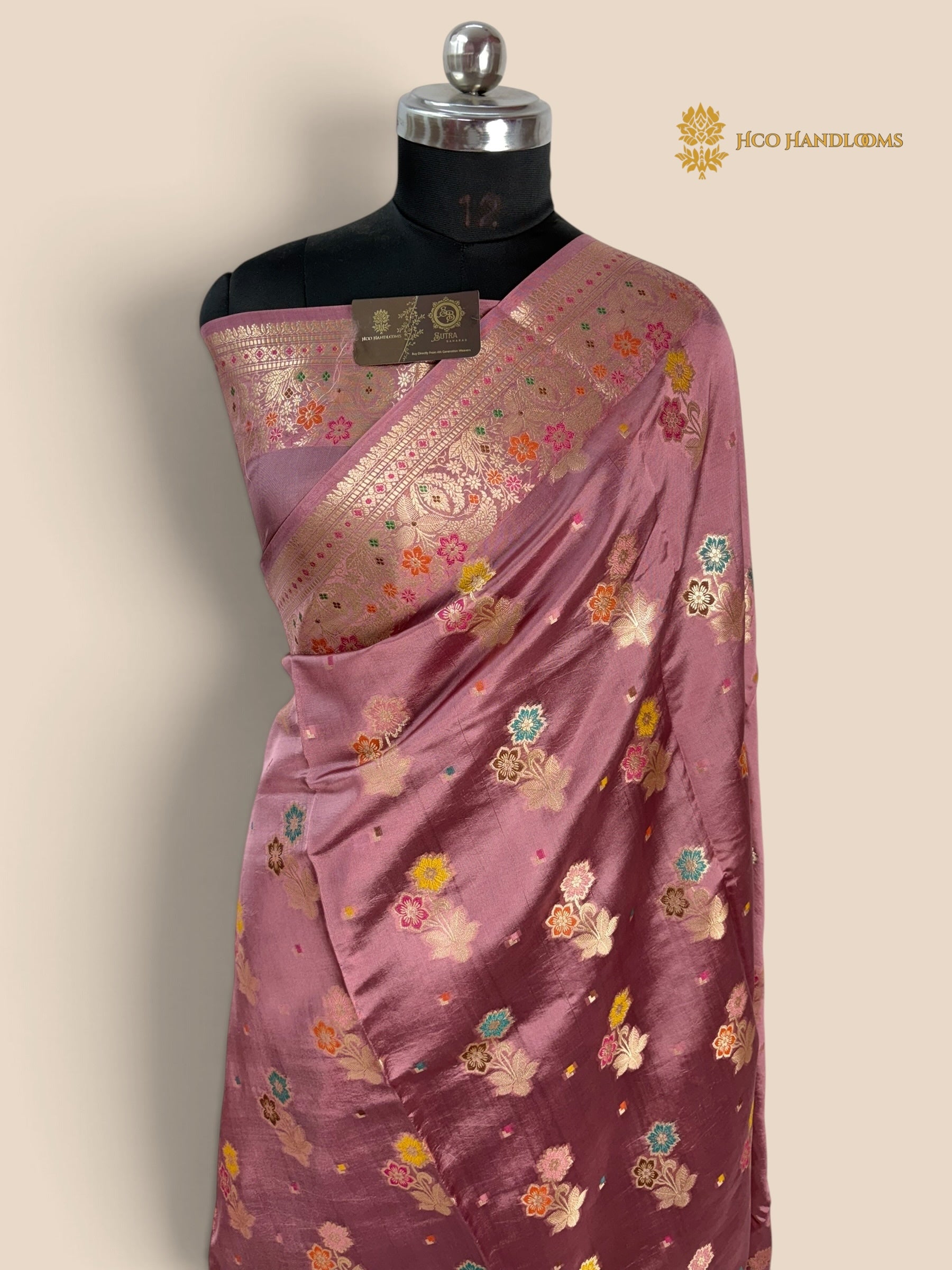 Light Blue Pure Mango Katan Silk Banarasi Saree - All Over Meenakari Motifs
