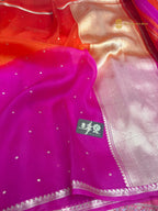 Orange & Pink Ombre Pure Kora Silk Handloom Banarasi Saree - All Over Small Buti