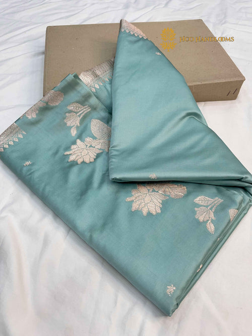 Light Blue Premium Mashru Katan Silk Banarasi Saree - All Over Smnall Motifs
