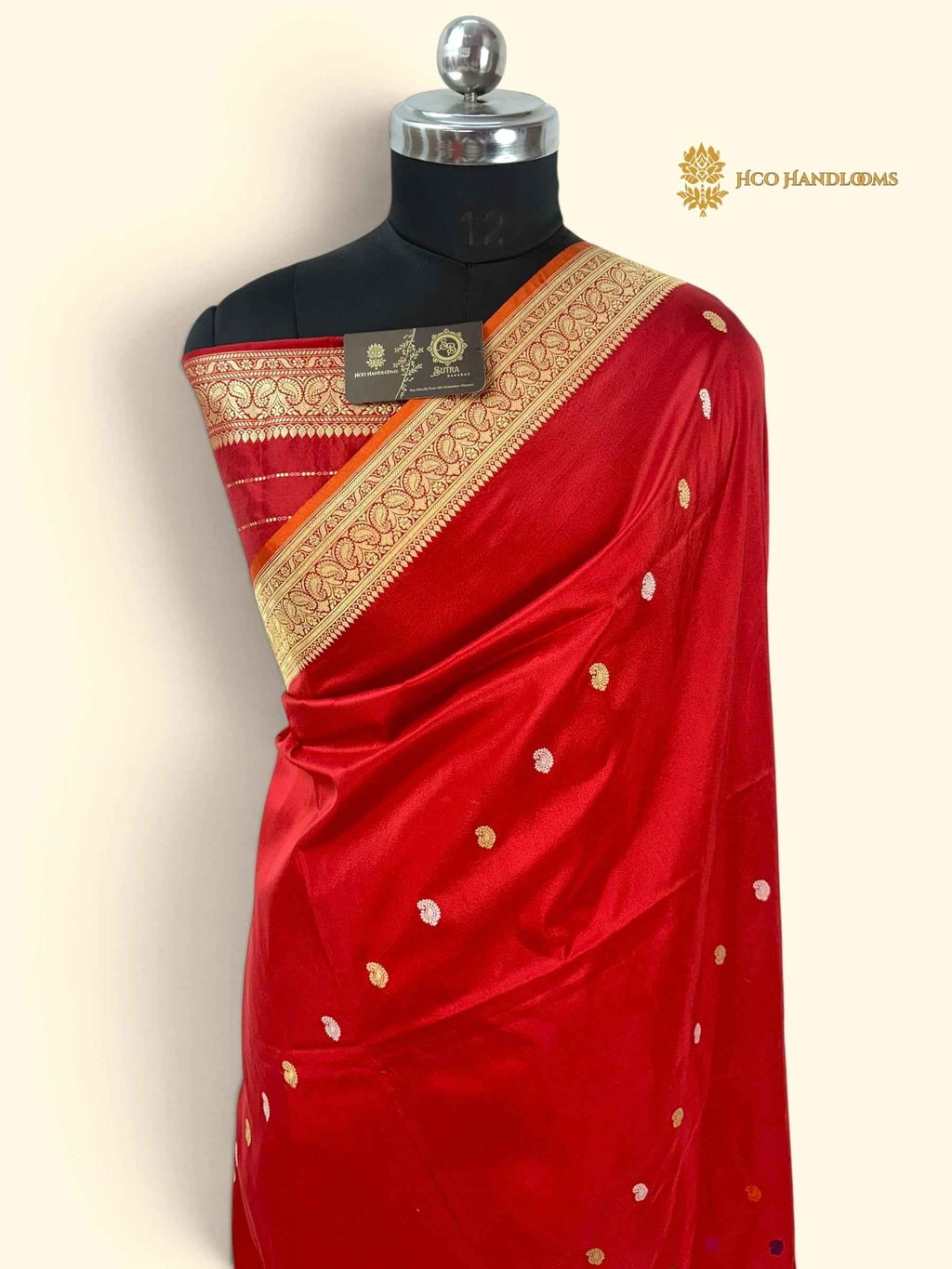 Regal Red Pure Katan Silk Handloom Banarasi Saree - All Over Kadhua Motifs
