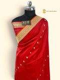 Regal Red Pure Katan Silk Handloom Banarasi Saree - All Over Kadhua Motifs
