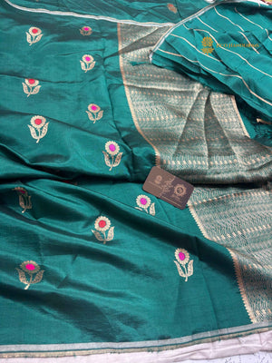 Green Pure Mango Katan Silk Handloom Bnarasi Saree - All Over Meenakari Motifs