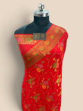 Regal Red Pure Khaddi Chiffon Silk Banarasi Saree - Meenakari Jaal