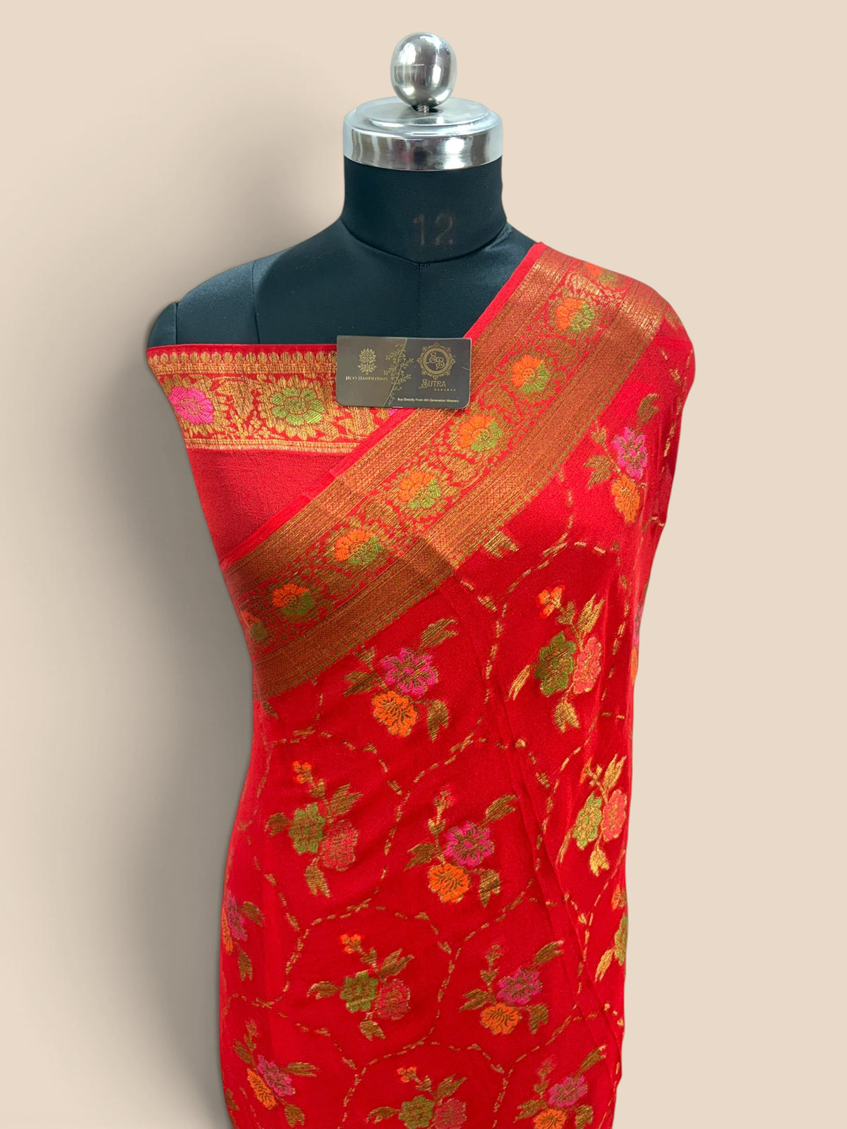 Regal Red Pure Khaddi Chiffon Silk Banarasi Saree - Meenakari Jaal