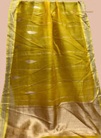 Regal Yellow Pure Kora Silk Handloom Banarasi Saree - All Over Stripes