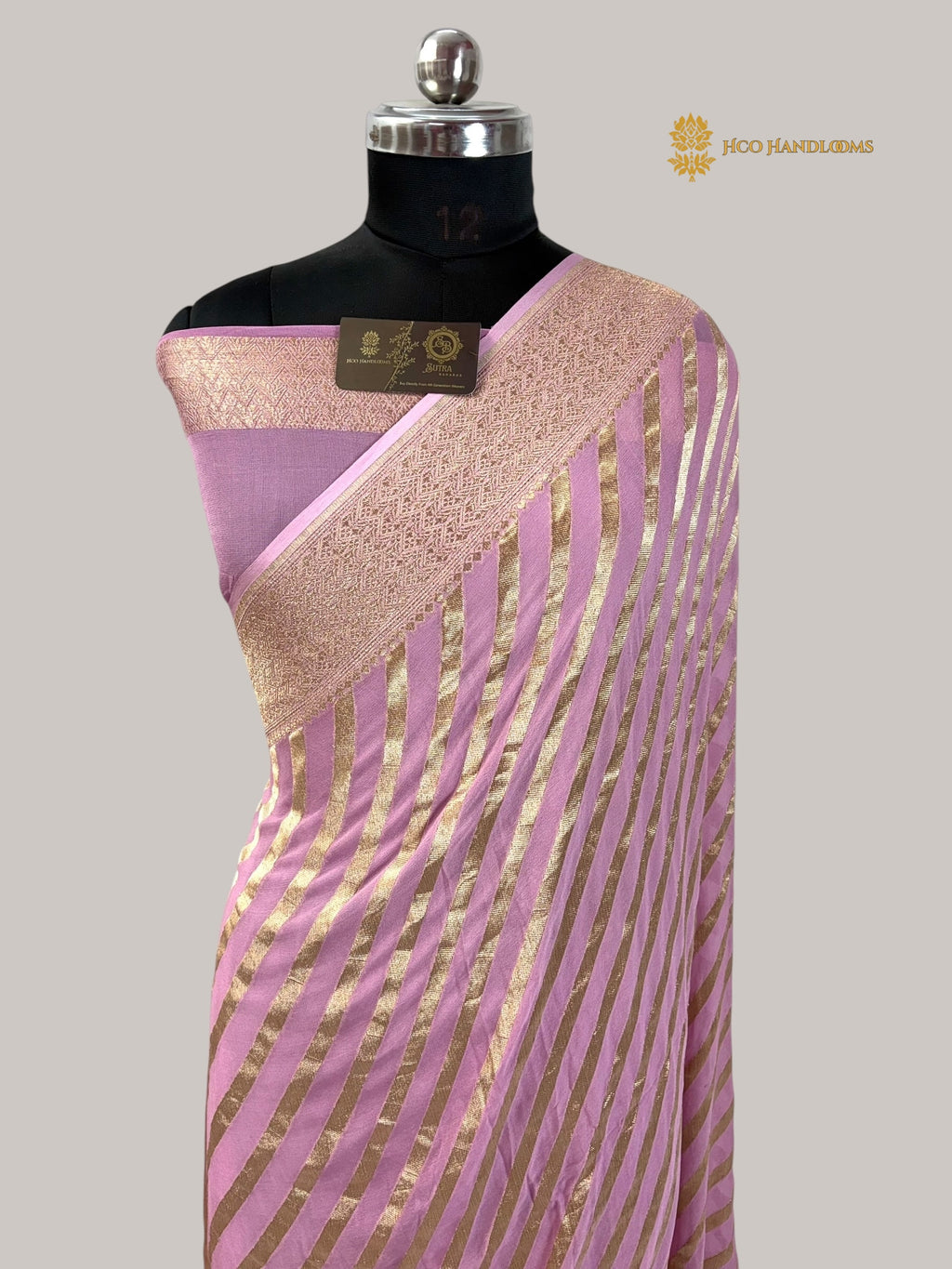 Light Pink Pure Khaddi Georgette Silk handloom Banarasi Saree - Water Zari