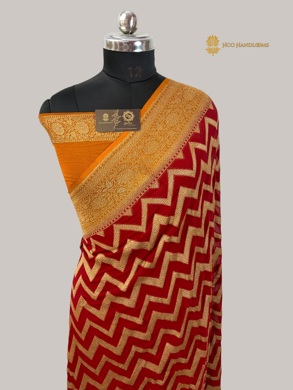 Contrast Pure Khaddi Georgette Silk handloom Banarasi Saree - Water Zari
