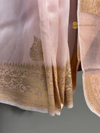 Regal Baby Pink Pure Kora Silk Handloom Banrasi Saree - All Over Kadhua Motifs