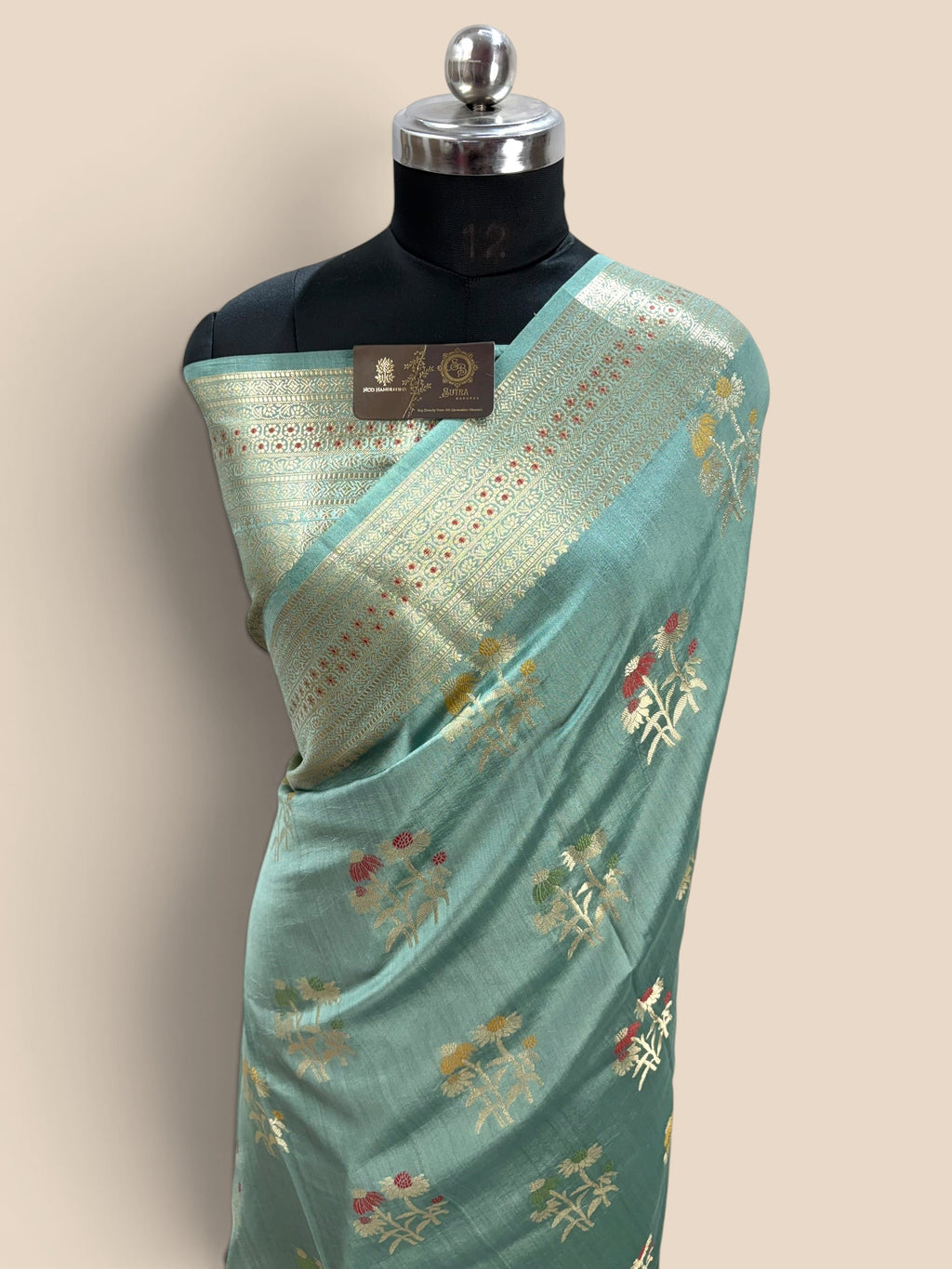 Light Blue Pure Chiniya Silk Handloom Banarasi Saree - All Over Meenakari Motifs