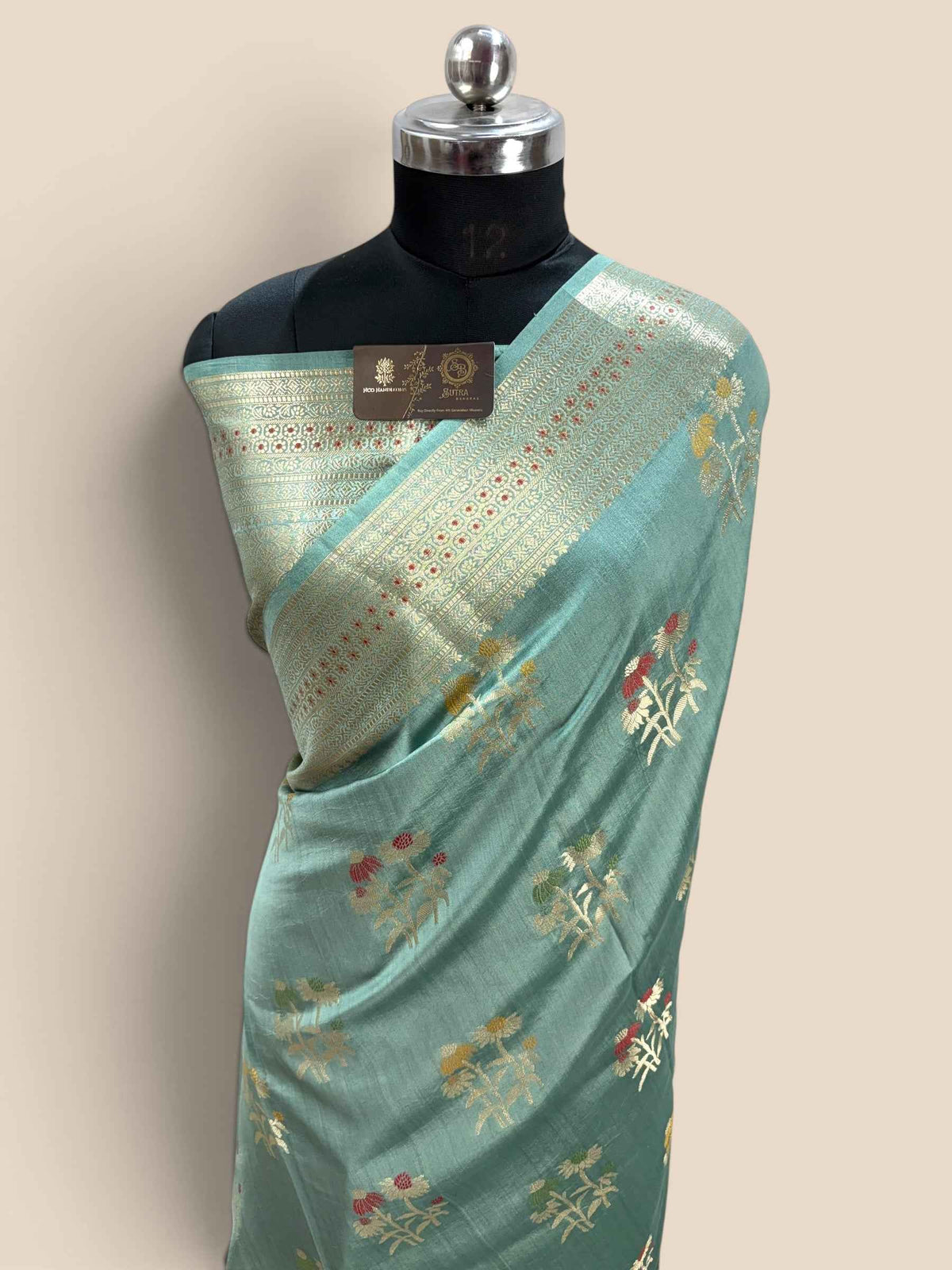 Light Blue Pure Chiniya Silk Handloom Banarasi Saree - All Over Meenakari Motifs