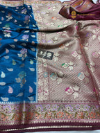 Contrast Pure Mango Katan Silk Banarasi Saree - All Over Meenakari Jaal