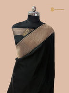 Regal Black Premium Mashru Katan Silk Banarasi Saree - Ganga Ghat Design