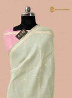 Light Pista Green Pure Kora Silk Handloom Banarasi Saree - All Over Small Buti
