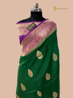 Contrast Pure Mango Katan Silk Handloom Banarasi Saree - All Over Kadua Motifs