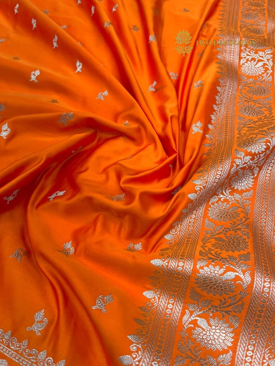 Regal Orange Premium Mashru Katan Silk Banarasi Saree - All Over Motifs