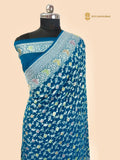 Blue Pure Khaddi Georgette Silk Handloom Banarasi Saree - All Over Meenakari Jaal