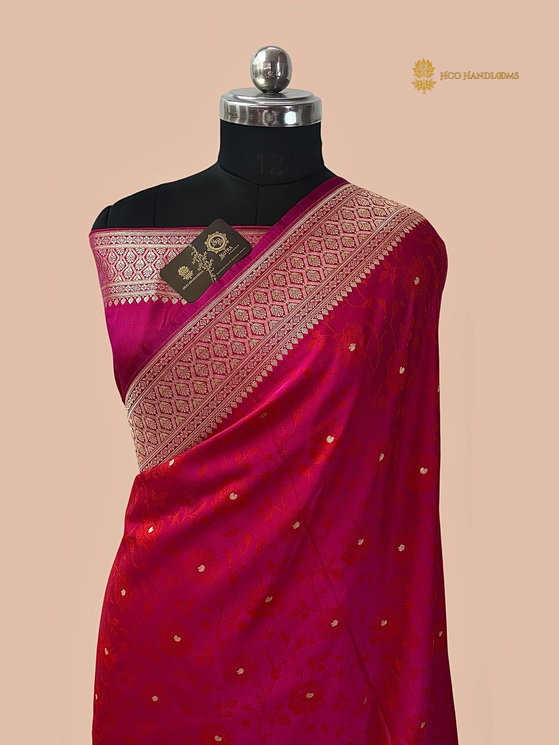 Regal Cherry Red Premium Mashru Katan Silk Banarasi Saree - All Over Tanchui With Motifs