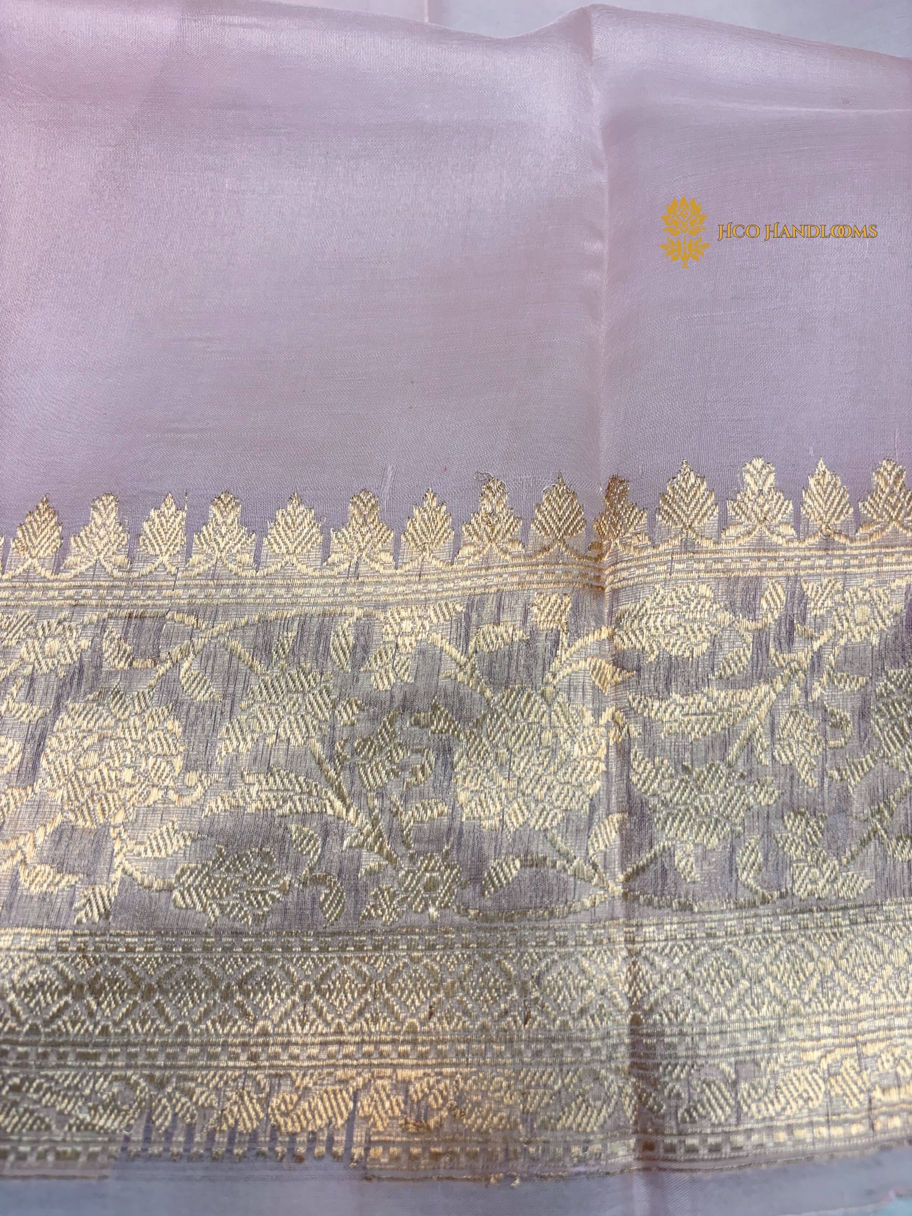 Regal Baby Pink Pure Kora Silk Handloom Banrasi Saree - All Over Kadhua Motifs