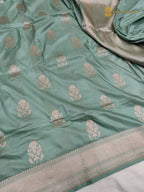Pastel Green Pure Katan Silk Handloom Banarasi Saree - All Over Floral Motifs