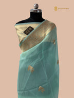 Light Blue Pure Kora Silk Handloom Banarasi Saree - All Over Kadua Motifs