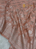 Peach Premium Mashru Katan Silk Banarasi Saree - All Over Jaal