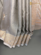 Premium Mashru Crepe Satin Silk Banarasi Saree - All Over Leafs Motifs