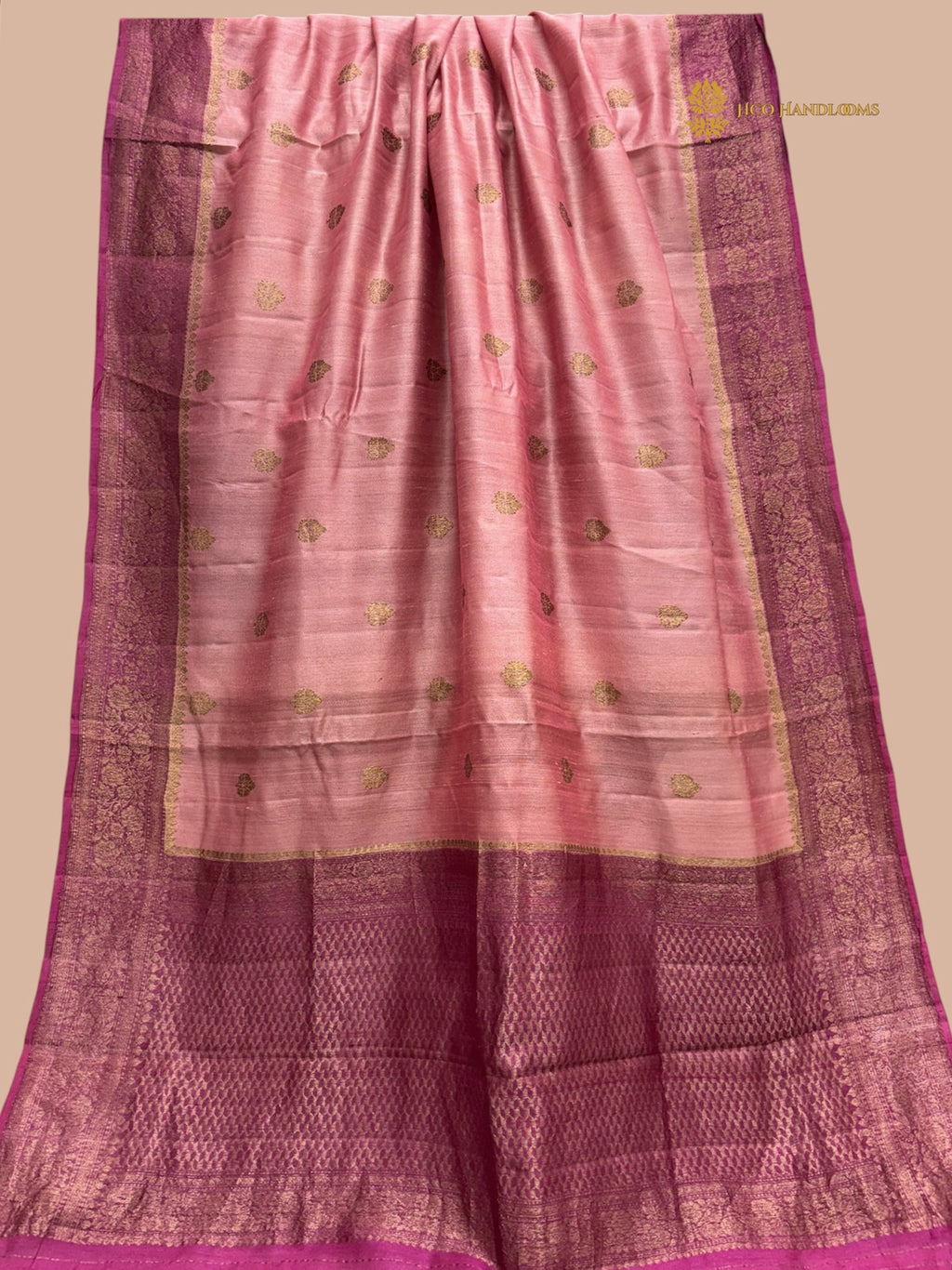 Rani Pink Pure Tussar Silk Handloom Banarasi Saree - All Over Motifs