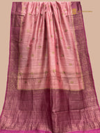 Rani Pink Pure Tussar Silk Handloom Banarasi Saree - All Over Motifs
