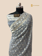 Pastel Blue Premium Cotton Jamdani Banarasi Saree - All Over Jaal